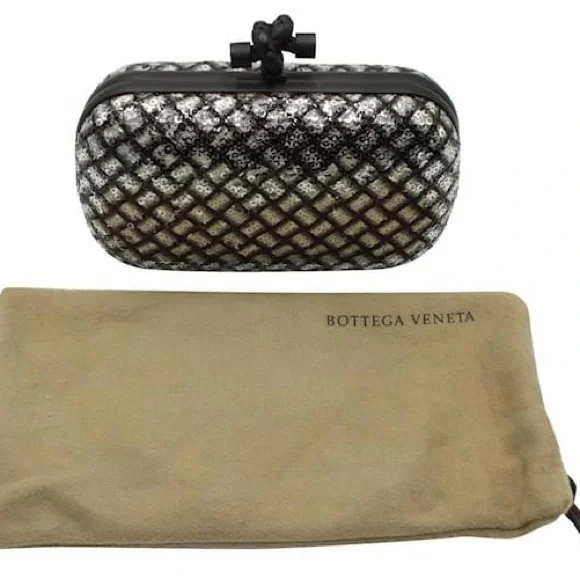 Bottega Veneta Sequin Knot Minaudière Clutch – Black & Silver w/ Dust Bag & COA - Picture 8 of 13